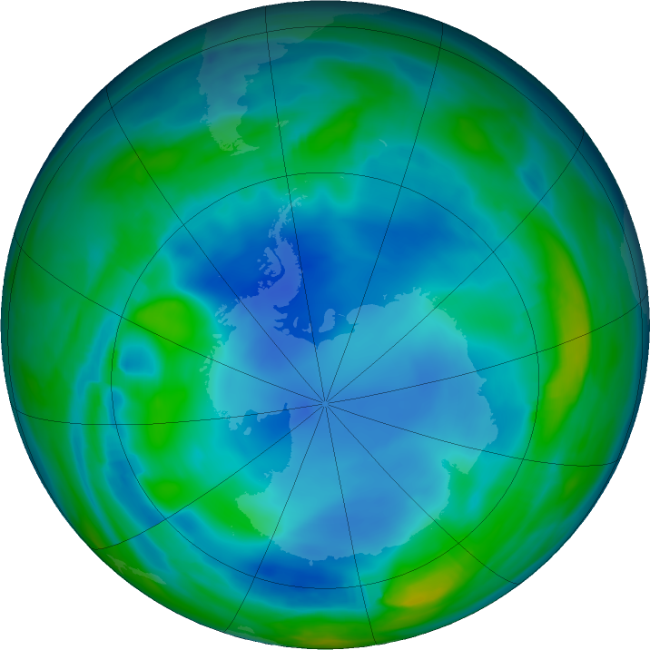 Antarctic ozone map for 07 June 2023
